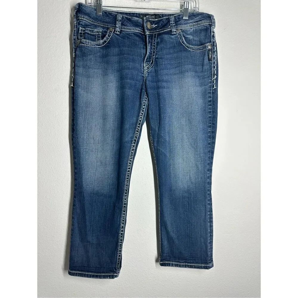 Silver Jeans Suki Capri Blue Size W 33 Flat Front Mid Rise